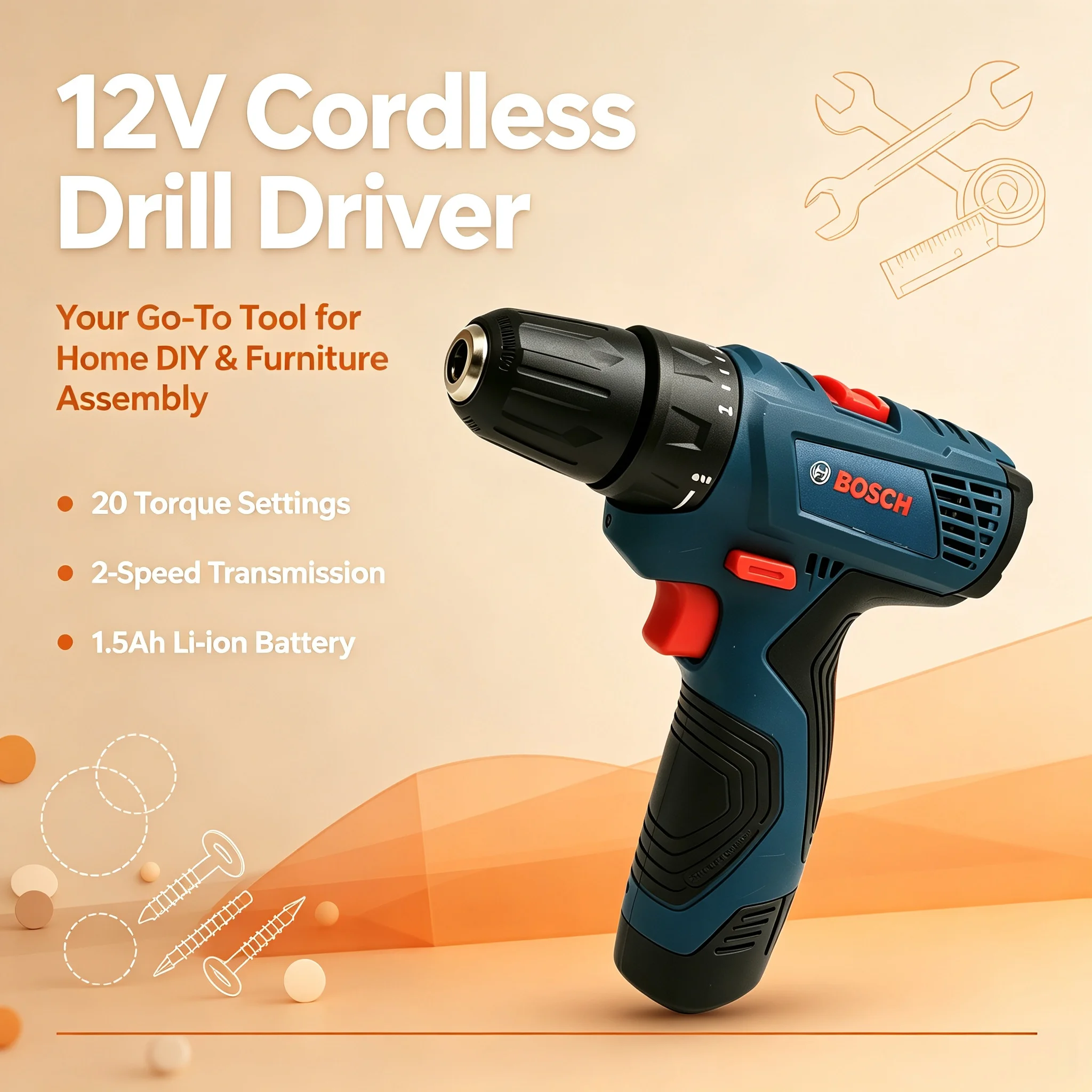 Power Tools For Home - Wielofunkcyjna wiertarka ręczna Bosch GSR120, 12V,